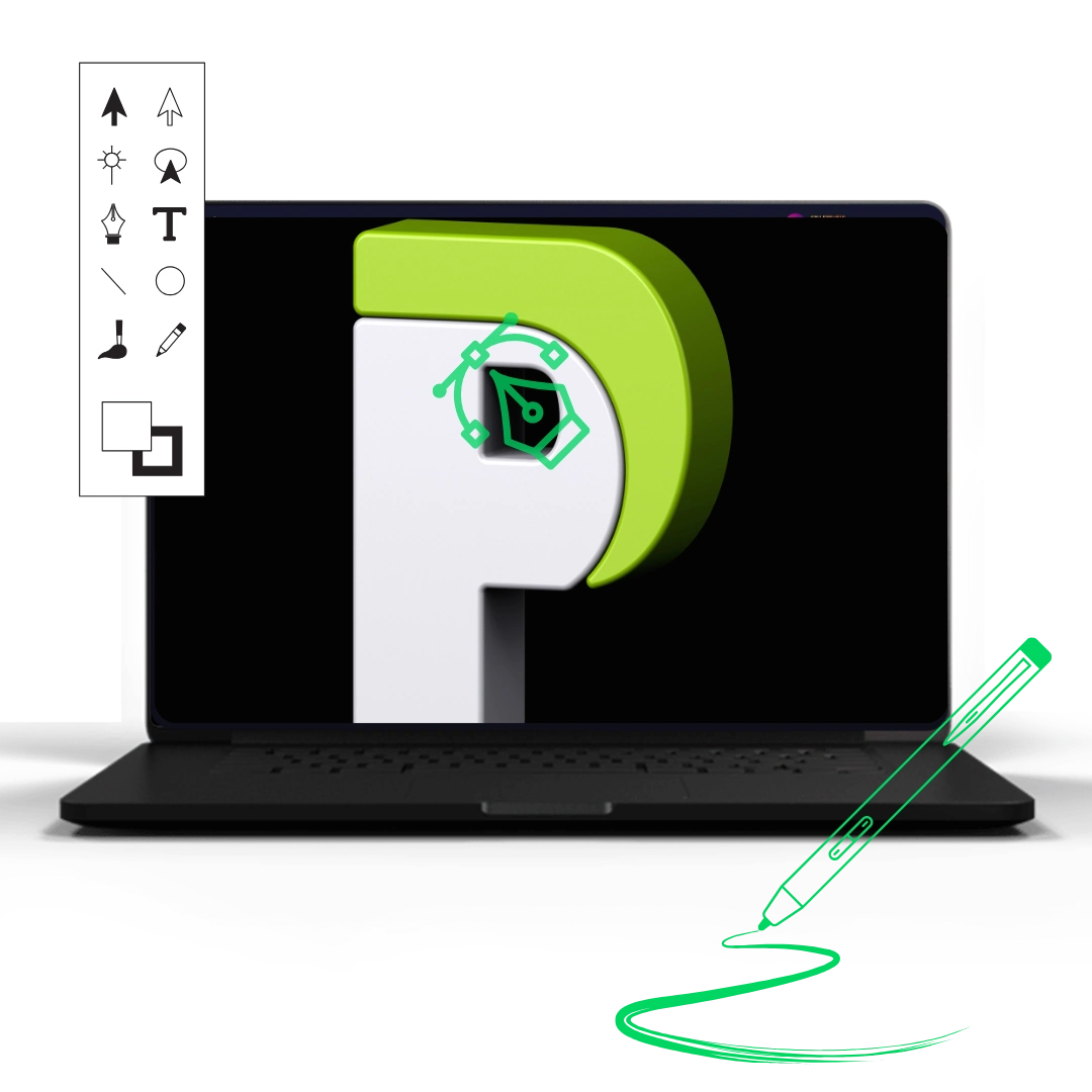 Laptop showing photoshop logo in logo designers hyderabad