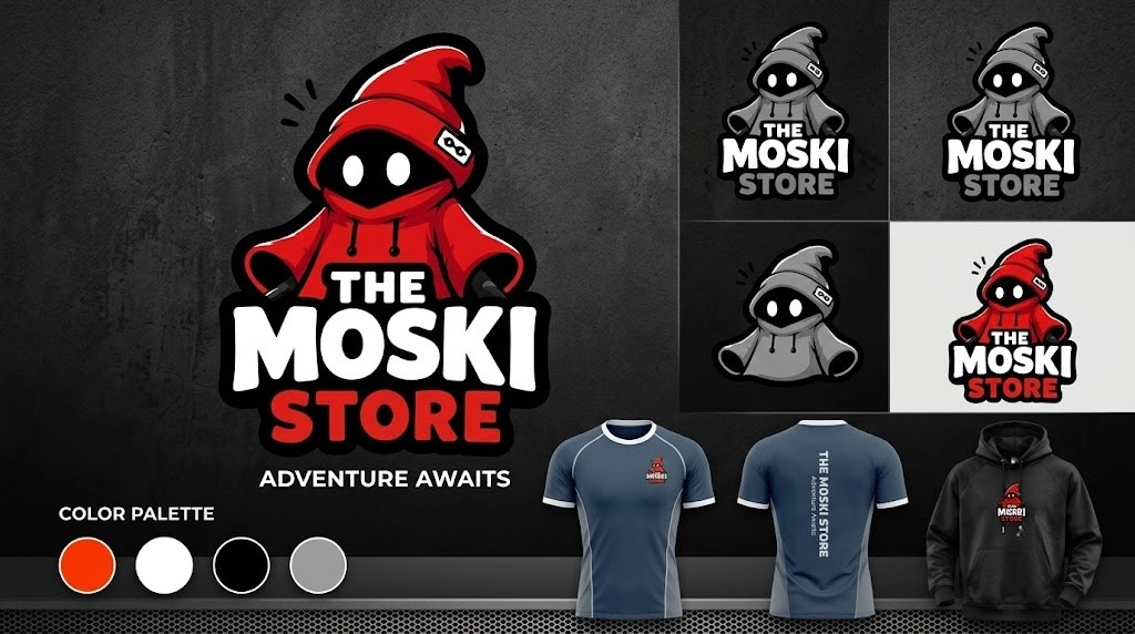 logo variants and color palette for Sportswear Brand named moski store