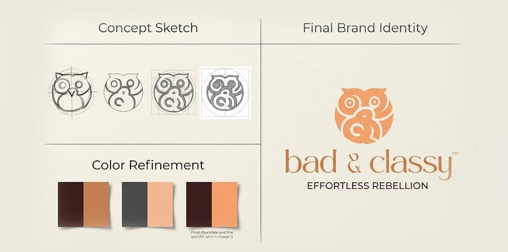 concept sketch, color refinement and final brand identity for clothing Logo